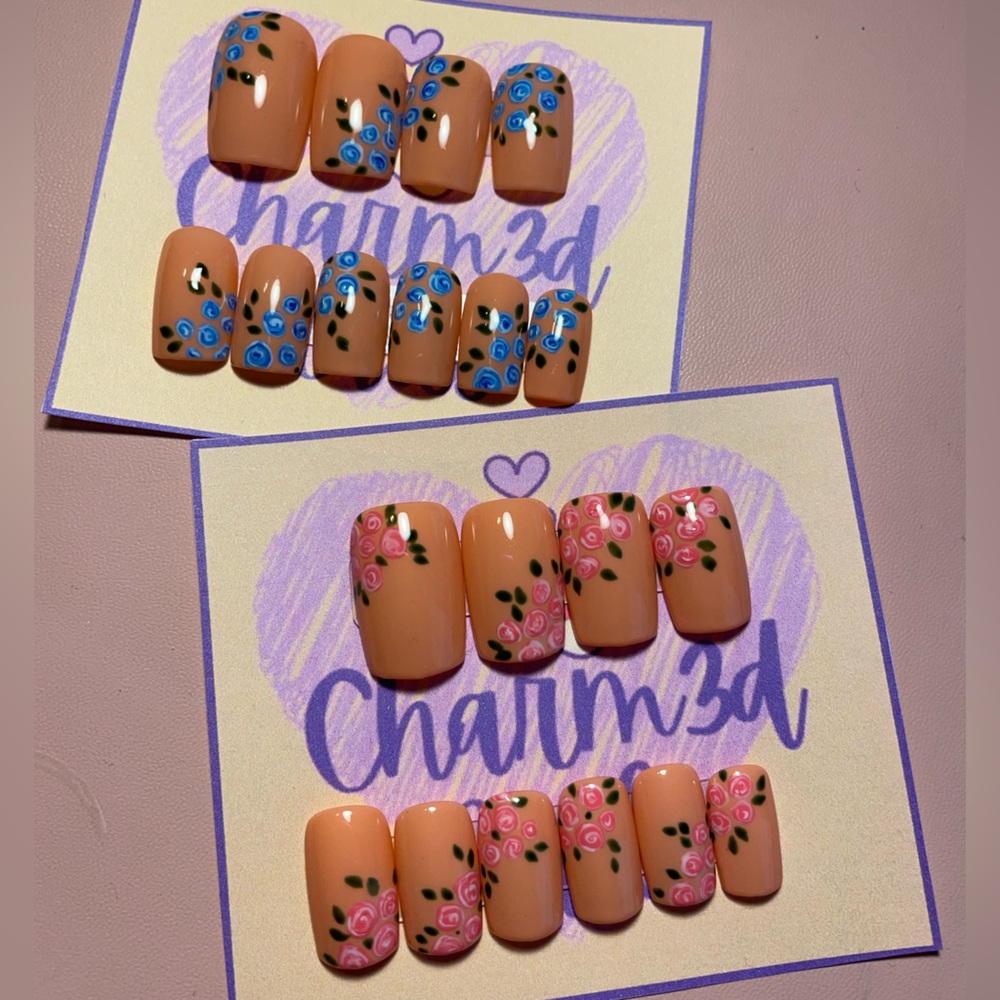 Roses Press On Nails Short Square Valentine Nails 20pcs set
